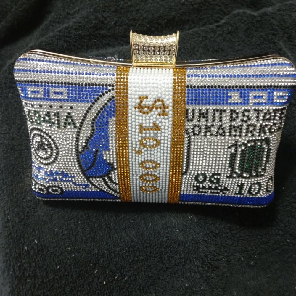 $10,000 Rhinestone Clutch Purse - Blue